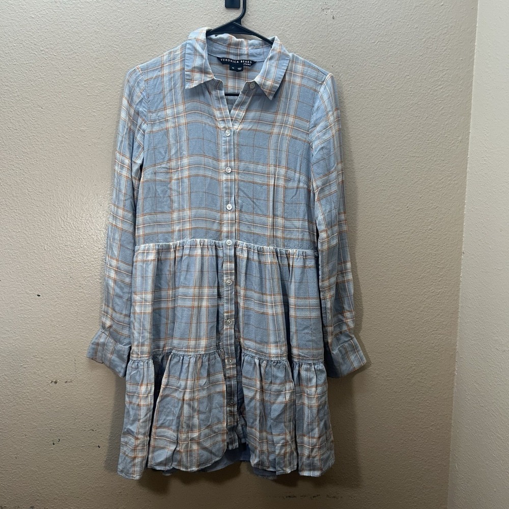 VERONICA BEARD Jeans Fall Plaid‎ Mini Long Sleeve Shirt Dress Fit & Flare SZ XS